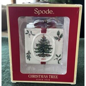 Spode Christmas Tree GIFT BOX Present ORNAMENT - Ceramic with Bow 2015 - NEW